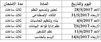 جدول إمتحانات الفرقة الثالثة للفصل الدراسى الثانى 2016/2017